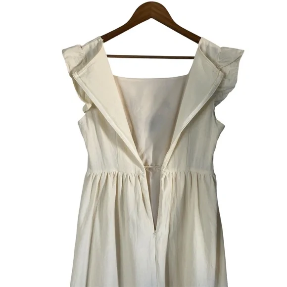 Cream Cotton Embroidered Bee and Garland Vine Square neck Dress - Picture 3 of 10